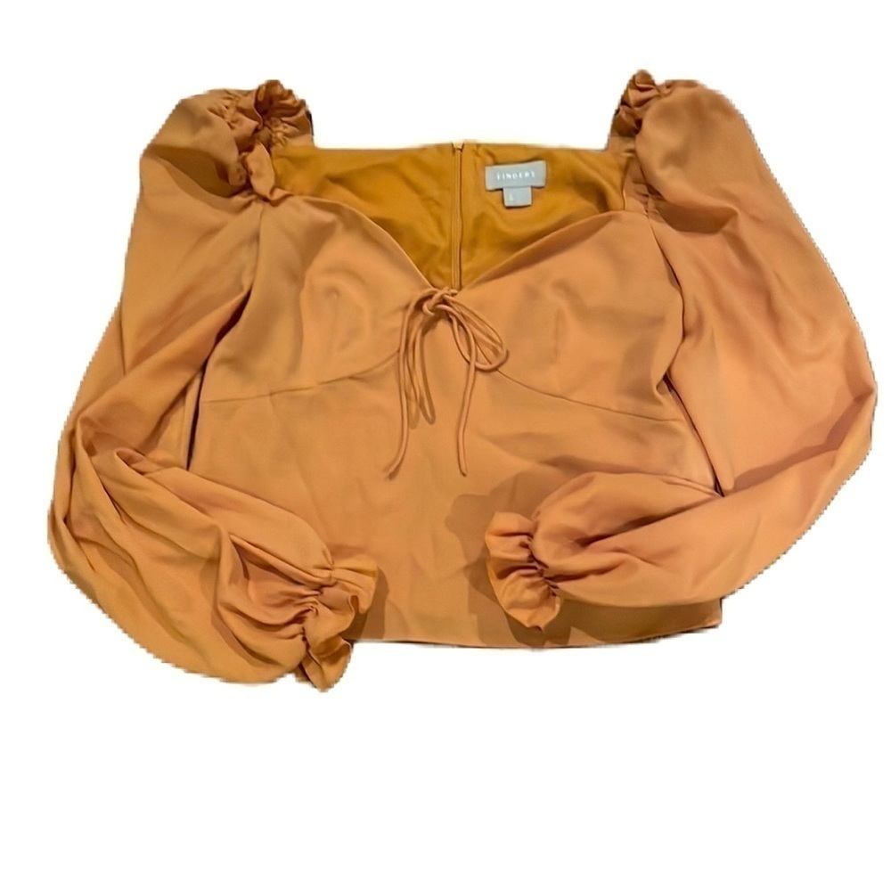 Finders Yellow Gold Blouse Long Sleeve Lined Crop Top Bust Tie Size Small EUC